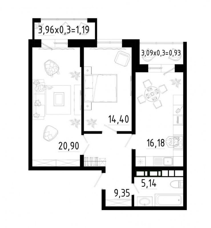 Планировка квартиры 2-комнатная