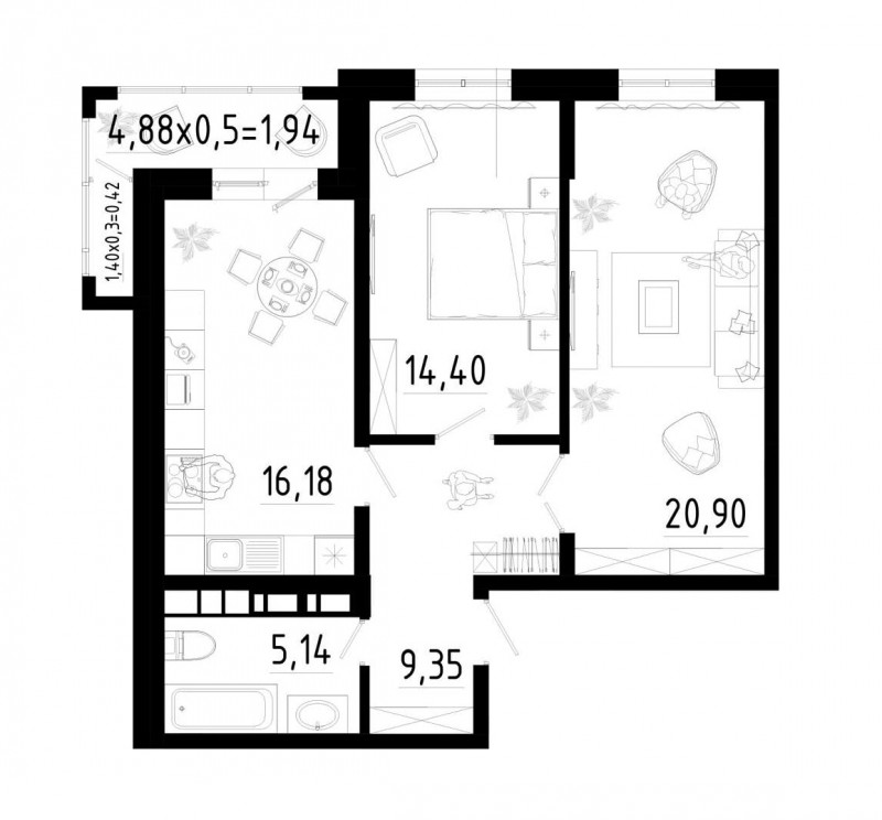Планировка квартиры 2-комнатная