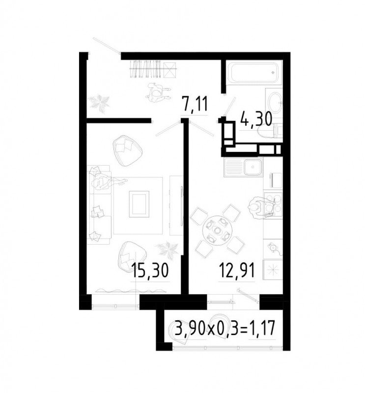 Планировка квартиры 1-комнатная