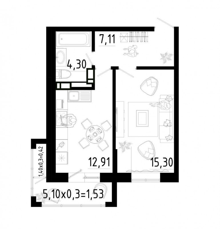 Планировка квартиры 1-комнатная