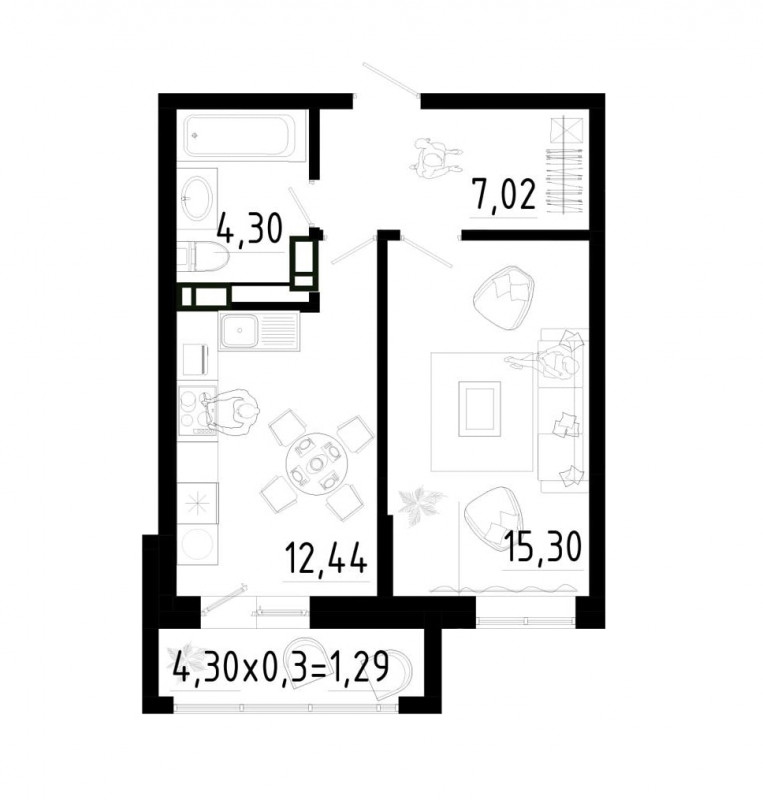 Планировка квартиры 1-комнатная
